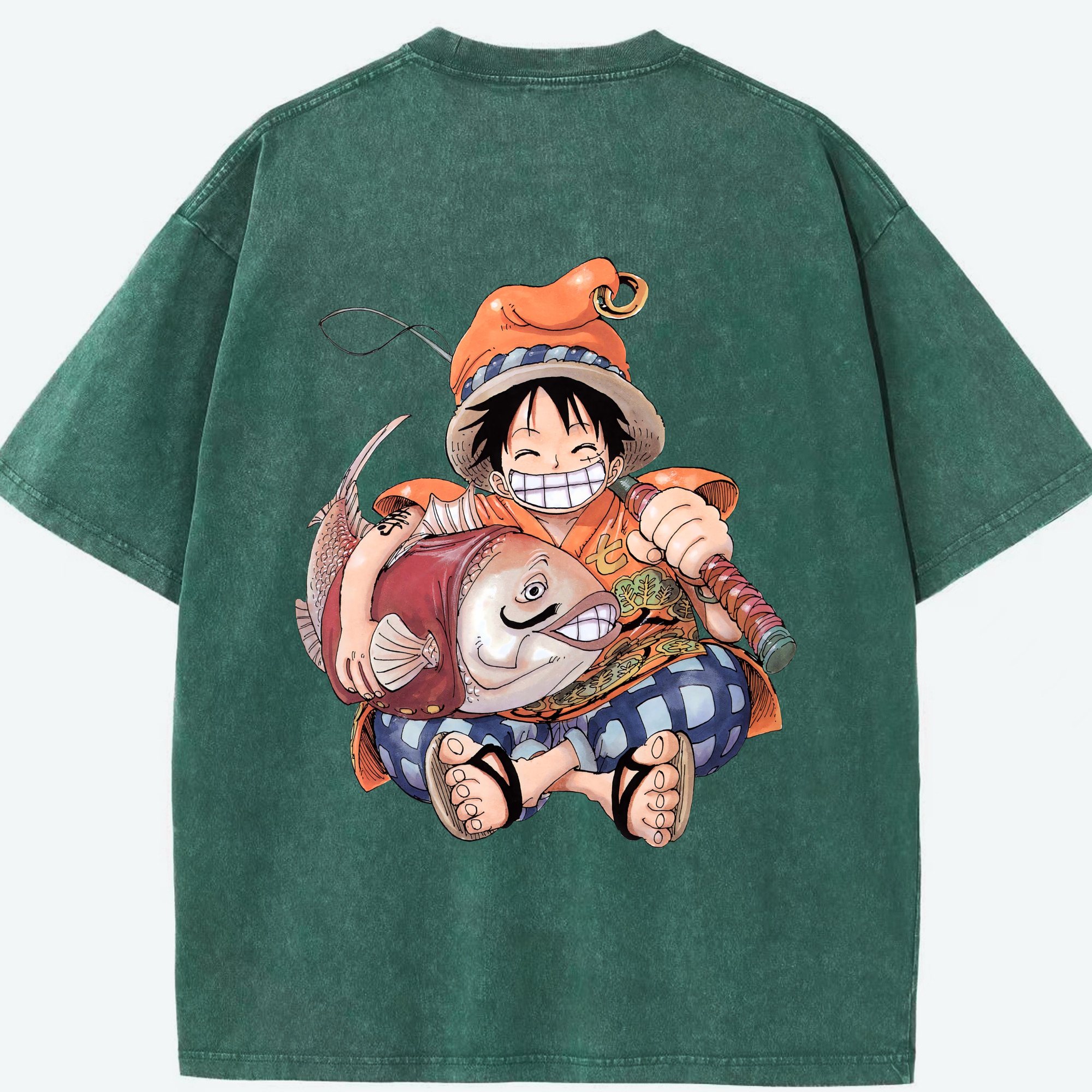 ワンピース モンキー・D・ルフィ ONE PIECE Monkey D. Luffy 綿100% ヴィンテージ風 半袖Tシャツ（背面プリント）